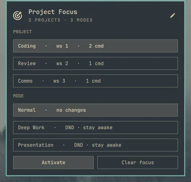 Project Focus in the Omarchy bar