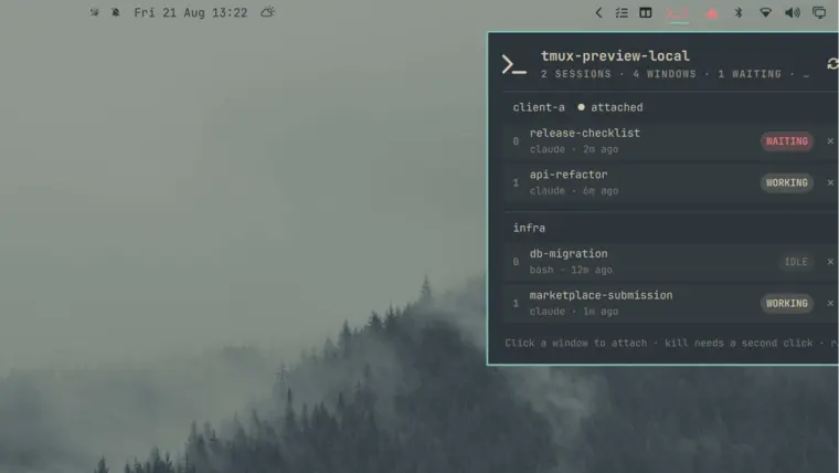 Remote tmux in the Omarchy bar